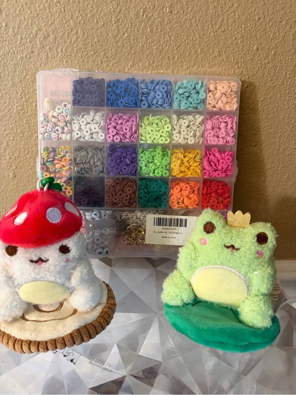 Plushgoals Wawa Toadstool and Prince Frog Plush and a New Jewerly Clay Bead Set
